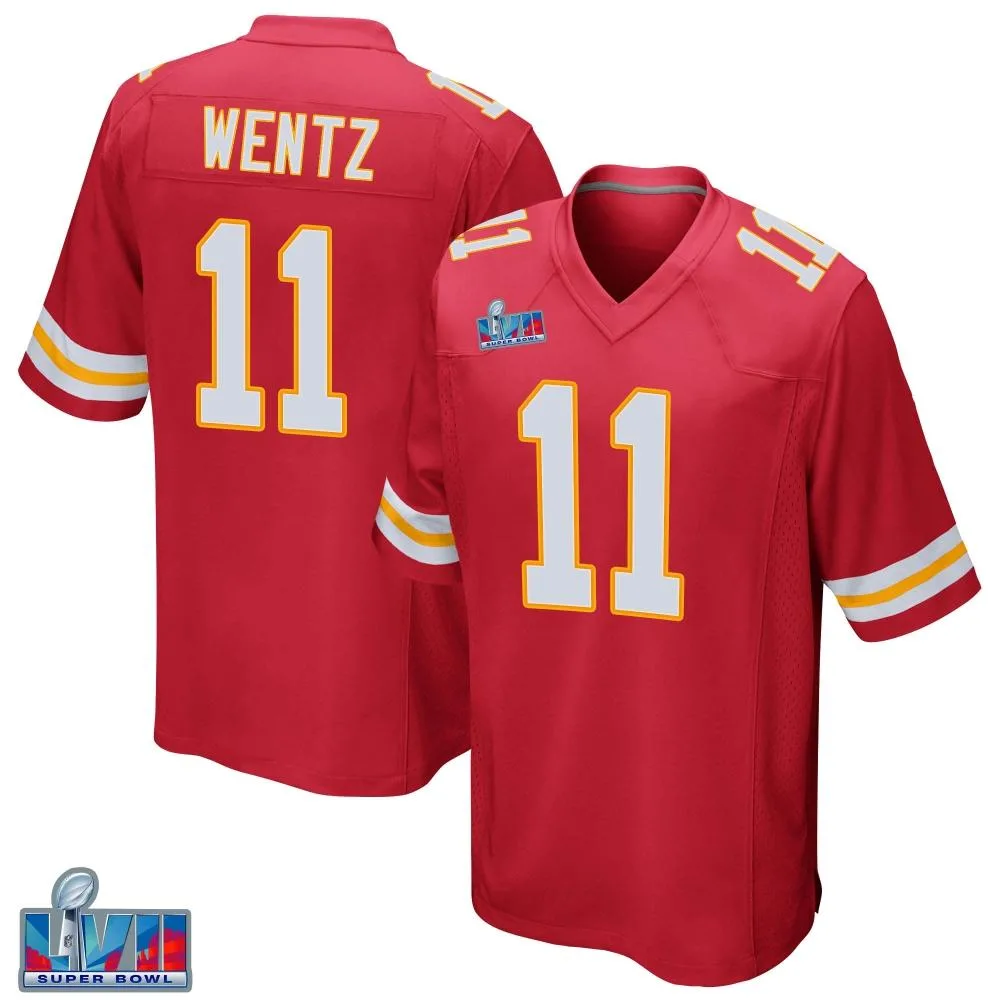 Men's Kansas City Chiefs Carson Wentz Nike Team Color Super Bowl LVII Patch Game Red Jersey Men's Kansas City Chiefs Carson Wentz Nike Team Color Super Bowl LVII Patch Game Red Jersey