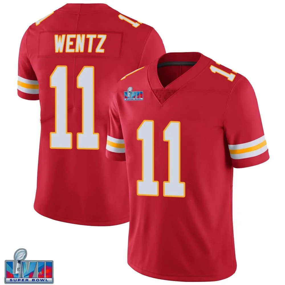 Men's Kansas City Chiefs Carson Wentz Nike Team Color Vapor Untouchable Super Bowl LVII Patch Limited Red Jersey Men's Kansas City Chiefs Carson Wentz Nike Team Color Vapor Untouchable Super Bowl LVII Patch Limited Red Jersey