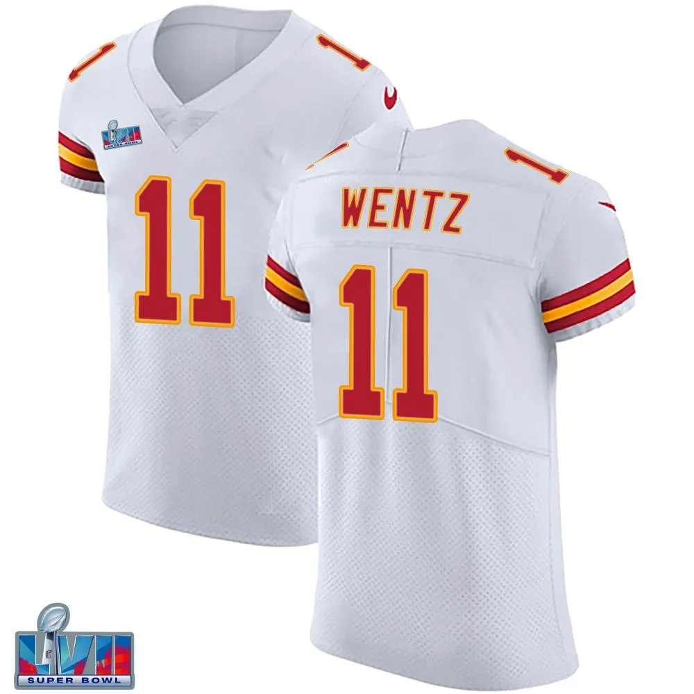 Men's Kansas City Chiefs Carson Wentz Nike Vapor Untouchable Super Bowl LVII Patch Elite White Jersey Men's Kansas City Chiefs Carson Wentz Nike Vapor Untouchable Super Bowl LVII Patch Elite White Jersey
