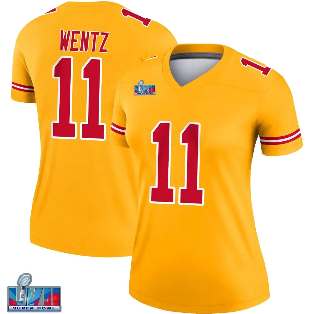 Women's Kansas City Chiefs Carson Wentz Nike Inverted Super Bowl LVII Patch Legend Gold Jersey Women's Kansas City Chiefs Carson Wentz Nike Inverted Super Bowl LVII Patch Legend Gold Jersey
