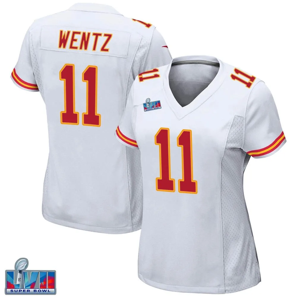 Women's Kansas City Chiefs Carson Wentz Nike Super Bowl LVII Patch Game White Jersey Women's Kansas City Chiefs Carson Wentz Nike Super Bowl LVII Patch Game White Jersey