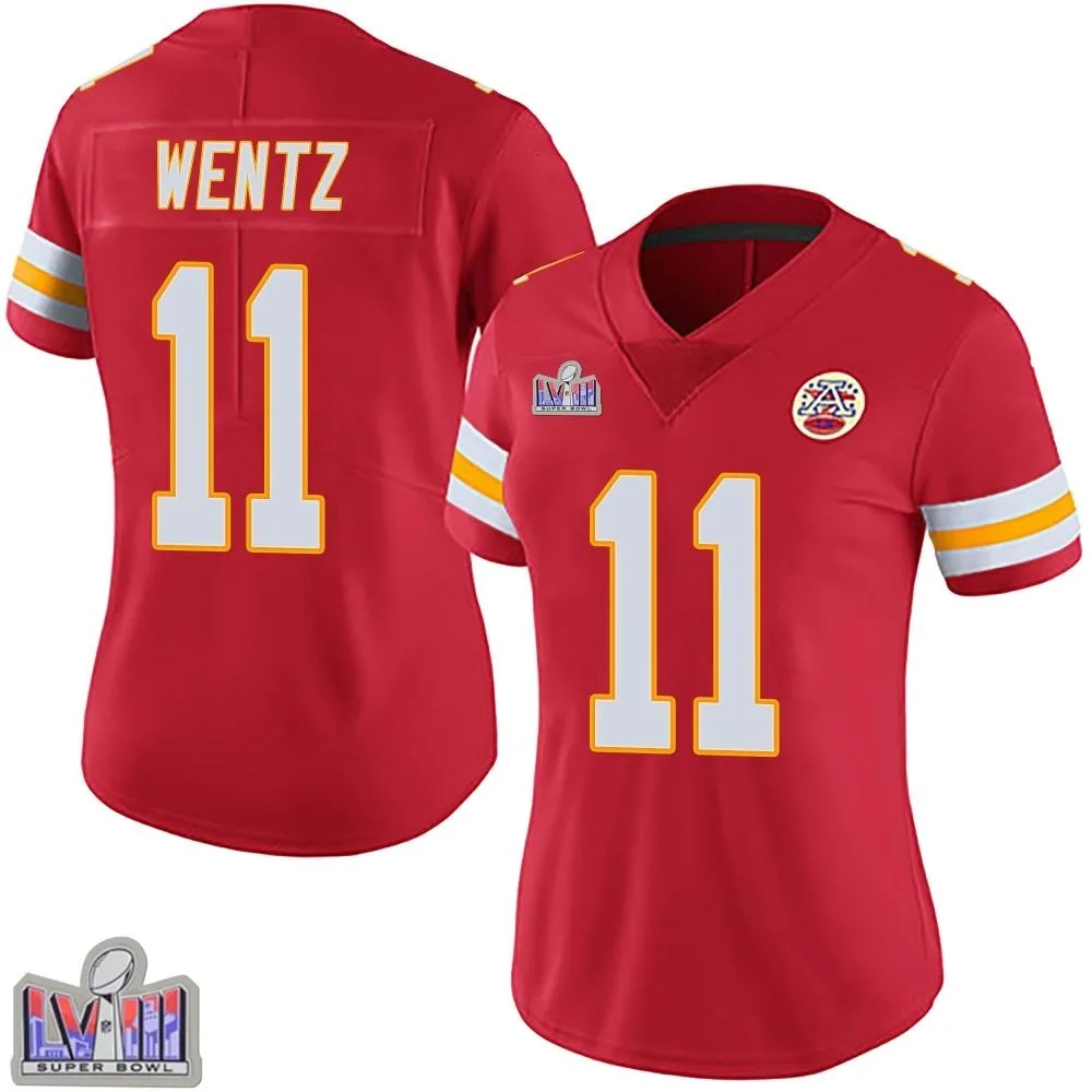 Women's Kansas City Chiefs Carson Wentz Nike Team Color Vapor Untouchable Super Bowl LVIII Patch Limited Red Jersey Women's Kansas City Chiefs Carson Wentz Nike Team Color Vapor Untouchable Super Bowl LVIII Patch Limited Red Jersey
