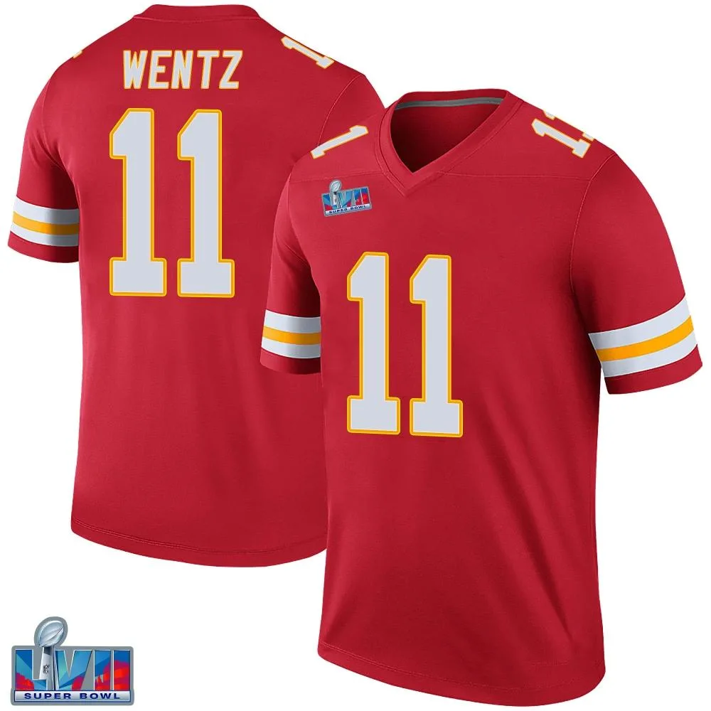 Youth Kansas City Chiefs Carson Wentz Nike Color Rush Super Bowl LVII Patch Legend Red Jersey Youth Kansas City Chiefs Carson Wentz Nike Color Rush Super Bowl LVII Patch Legend Red Jersey