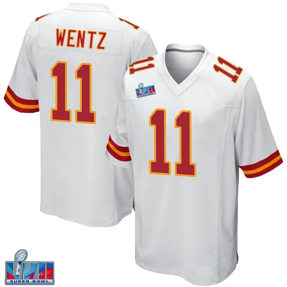 Youth Kansas City Chiefs Carson Wentz Nike Super Bowl LVII Patch Game White Jersey Youth Kansas City Chiefs Carson Wentz Nike Super Bowl LVII Patch Game White Jersey