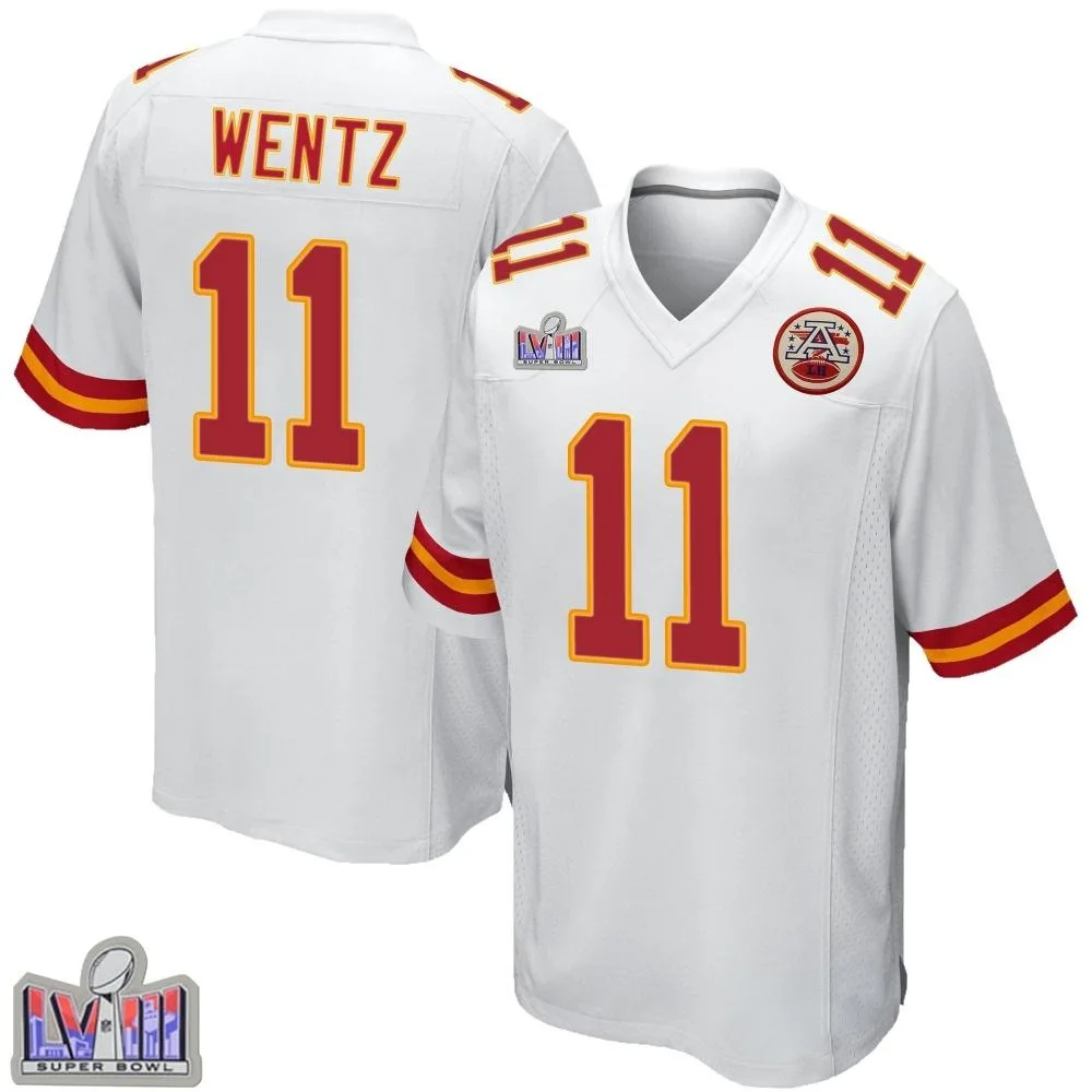 Youth Kansas City Chiefs Carson Wentz Nike Super Bowl LVIII Patch Game White Jersey Youth Kansas City Chiefs Carson Wentz Nike Super Bowl LVIII Patch Game White Jersey