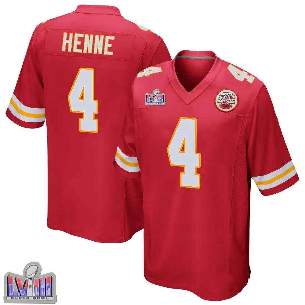 Men's Kansas City Chiefs Chad Henne Nike Team Color Super Bowl LVIII Patch Game Red Jersey Men's Kansas City Chiefs Chad Henne Nike Team Color Super Bowl LVIII Patch Game Red Jersey