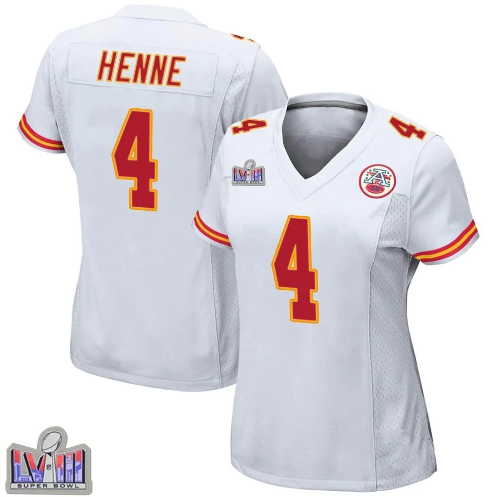 Women's Kansas City Chiefs Chad Henne Nike Super Bowl LVIII Patch Game White Jersey Women's Kansas City Chiefs Chad Henne Nike Super Bowl LVIII Patch Game White Jersey