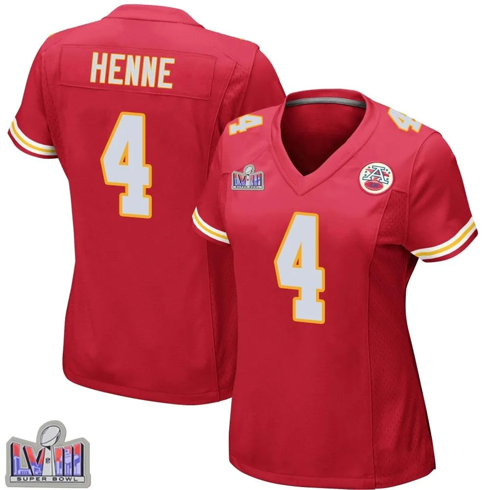 Women's Kansas City Chiefs Chad Henne Nike Team Color Super Bowl LVIII Patch Game Red Jersey Women's Kansas City Chiefs Chad Henne Nike Team Color Super Bowl LVIII Patch Game Red Jersey