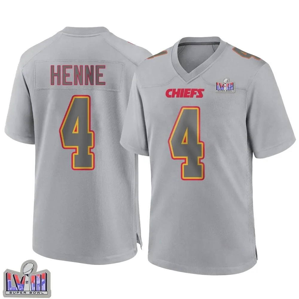 Youth Kansas City Chiefs Chad Henne Nike Atmosphere Fashion Super Bowl LVIII Patch Game Gray Jersey Youth Kansas City Chiefs Chad Henne Nike Atmosphere Fashion Super Bowl LVIII Patch Game Gray Jersey