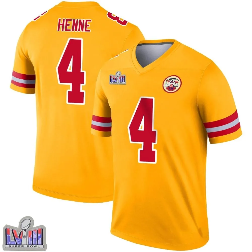 Youth Kansas City Chiefs Chad Henne Nike Inverted Super Bowl LVIII Patch Legend Gold Jersey Youth Kansas City Chiefs Chad Henne Nike Inverted Super Bowl LVIII Patch Legend Gold Jersey