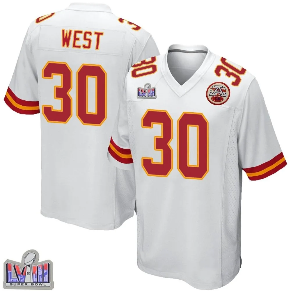 Men's Kansas City Chiefs Charcandrick West Nike Super Bowl LVIII Patch Game White Jersey Men's Kansas City Chiefs Charcandrick West Nike Super Bowl LVIII Patch Game White Jersey