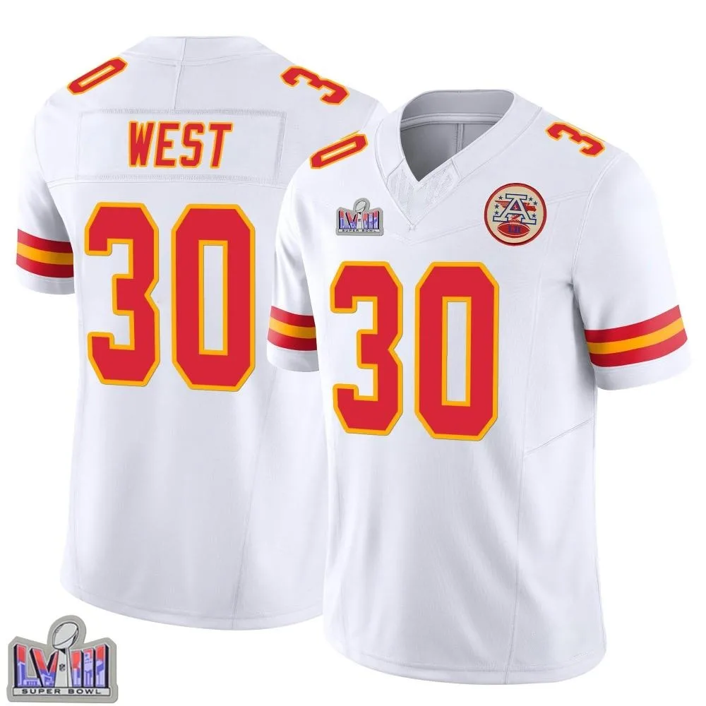 Men's Kansas City Chiefs Charcandrick West Nike Vapor F.U.S.E. Super Bowl LVIII Patch Limited White Jersey Men's Kansas City Chiefs Charcandrick West Nike Vapor F.U.S.E. Super Bowl LVIII Patch Limited White Jersey