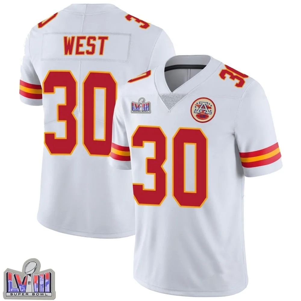 Men's Kansas City Chiefs Charcandrick West Nike Vapor Untouchable Super Bowl LVIII Patch Limited White Jersey Men's Kansas City Chiefs Charcandrick West Nike Vapor Untouchable Super Bowl LVIII Patch Limited White Jersey