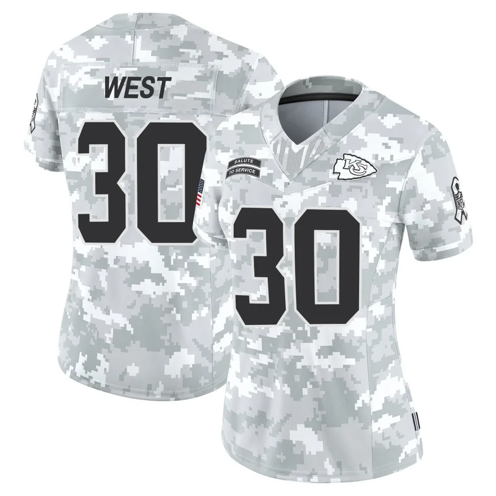 Women's Kansas City Chiefs Charcandrick West Nike 2024 Salute to Service Limited Arctic Camo Jersey Women's Kansas City Chiefs Charcandrick West Nike 2024 Salute to Service Limited Arctic Camo Jersey