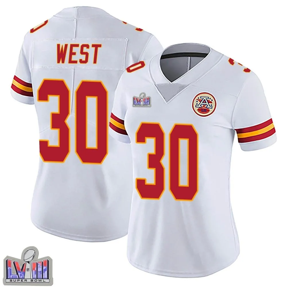 Women's Kansas City Chiefs Charcandrick West Nike Vapor Untouchable Super Bowl LVIII Patch Limited White Jersey Women's Kansas City Chiefs Charcandrick West Nike Vapor Untouchable Super Bowl LVIII Patch Limited White Jersey