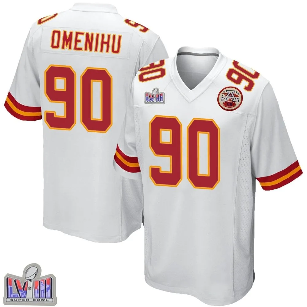 Men's Kansas City Chiefs Charles Omenihu Nike Super Bowl LVIII Patch Game White Jersey Men's Kansas City Chiefs Charles Omenihu Nike Super Bowl LVIII Patch Game White Jersey