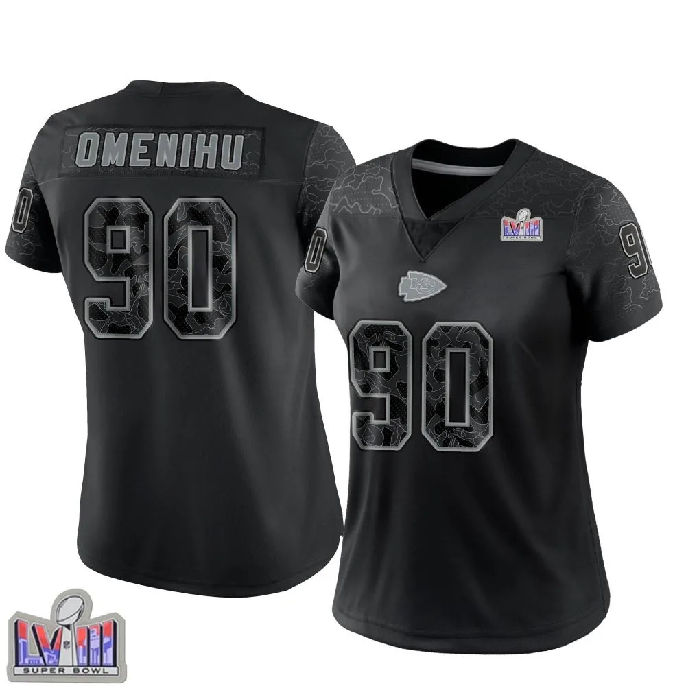 Women's Kansas City Chiefs Charles Omenihu Nike Reflective Super Bowl LVIII Patch Limited Black Jersey Women's Kansas City Chiefs Charles Omenihu Nike Reflective Super Bowl LVIII Patch Limited Black Jersey