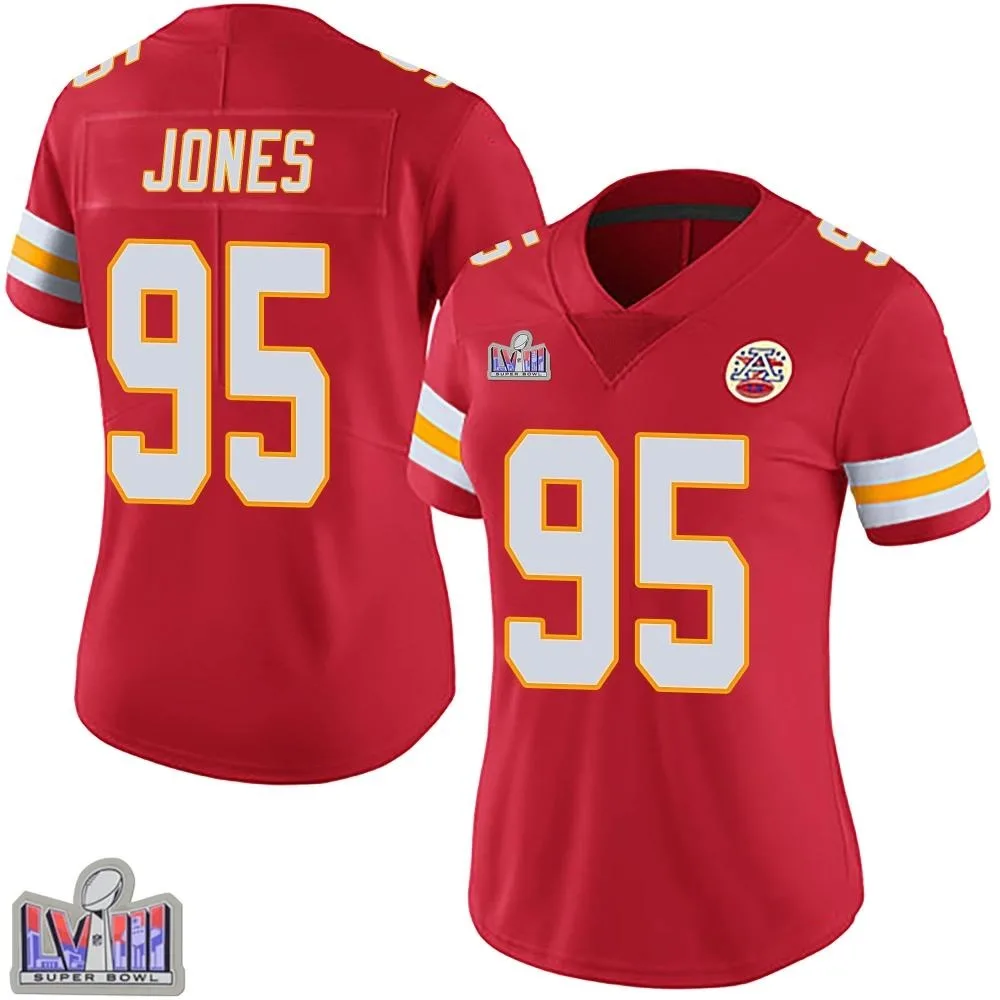 Women's Kansas City Chiefs Chris Jones Nike Team Color Vapor Untouchable Super Bowl LVIII Patch Limited Red Jersey Women's Kansas City Chiefs Chris Jones Nike Team Color Vapor Untouchable Super Bowl LVIII Patch Limited Red Jersey