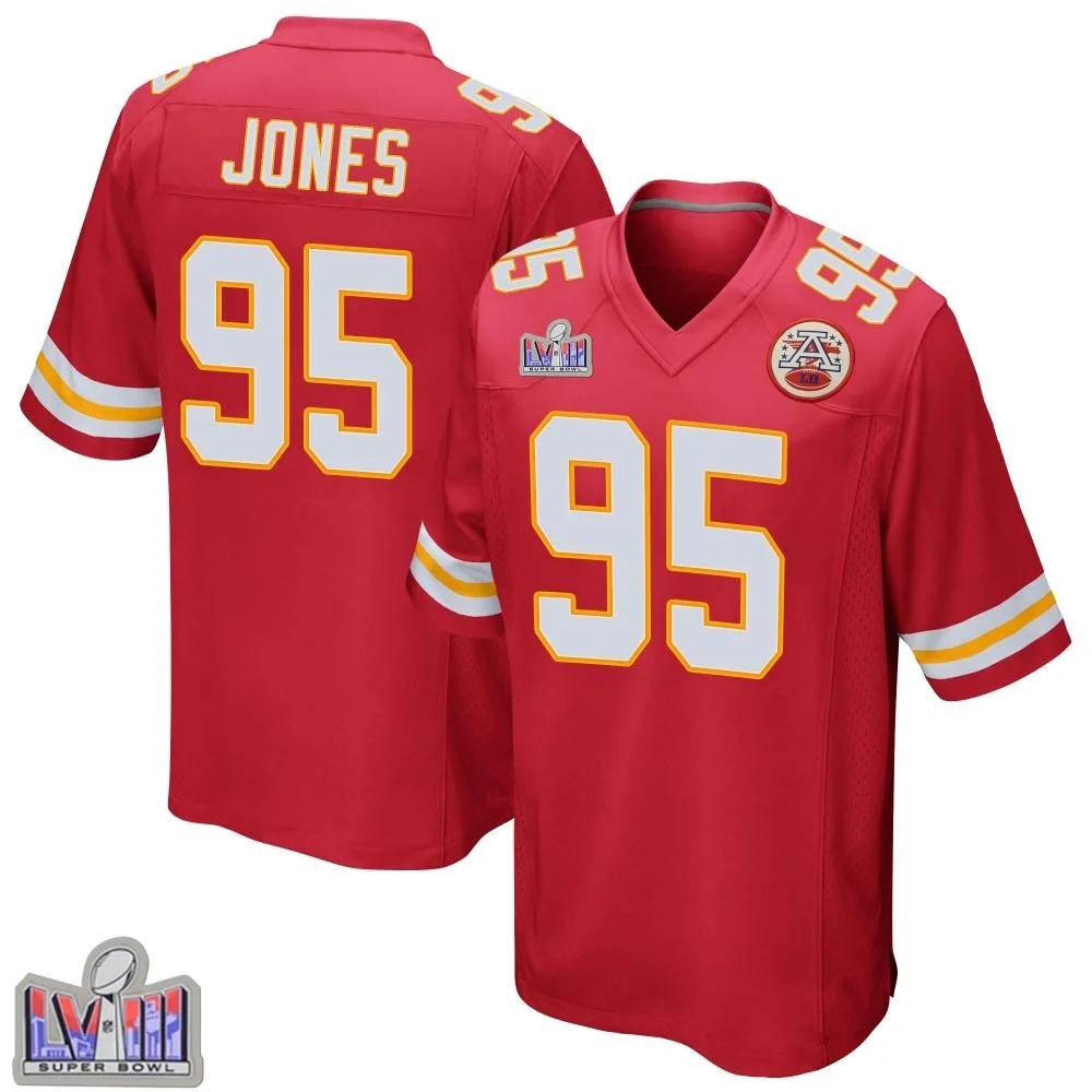 Youth Kansas City Chiefs Chris Jones Nike Team Color Super Bowl LVIII Patch Game Red Jersey Youth Kansas City Chiefs Chris Jones Nike Team Color Super Bowl LVIII Patch Game Red Jersey