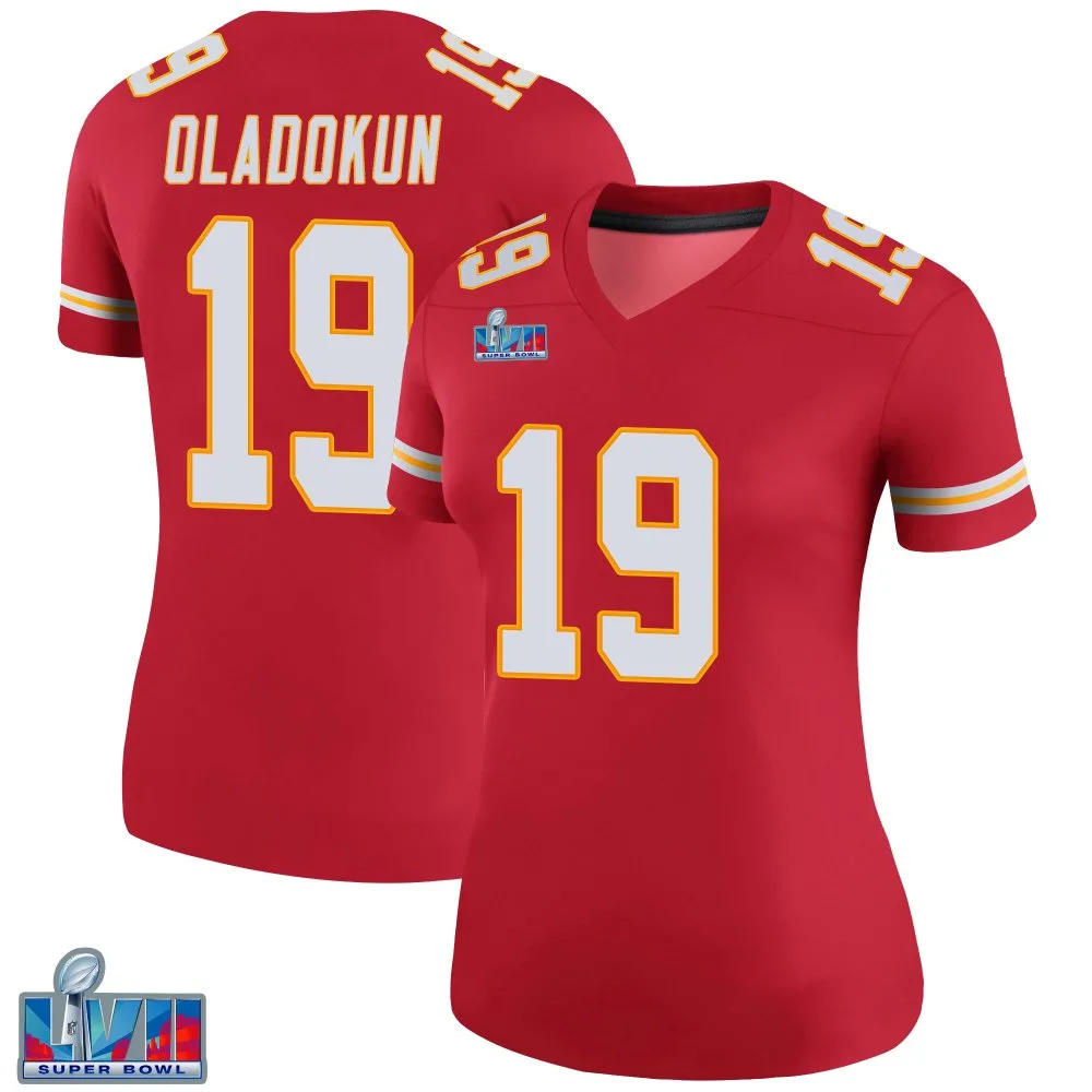 Women's Kansas City Chiefs Chris Oladokun Nike Color Rush Super Bowl LVII Patch Legend Red Jersey Women's Kansas City Chiefs Chris Oladokun Nike Color Rush Super Bowl LVII Patch Legend Red Jersey