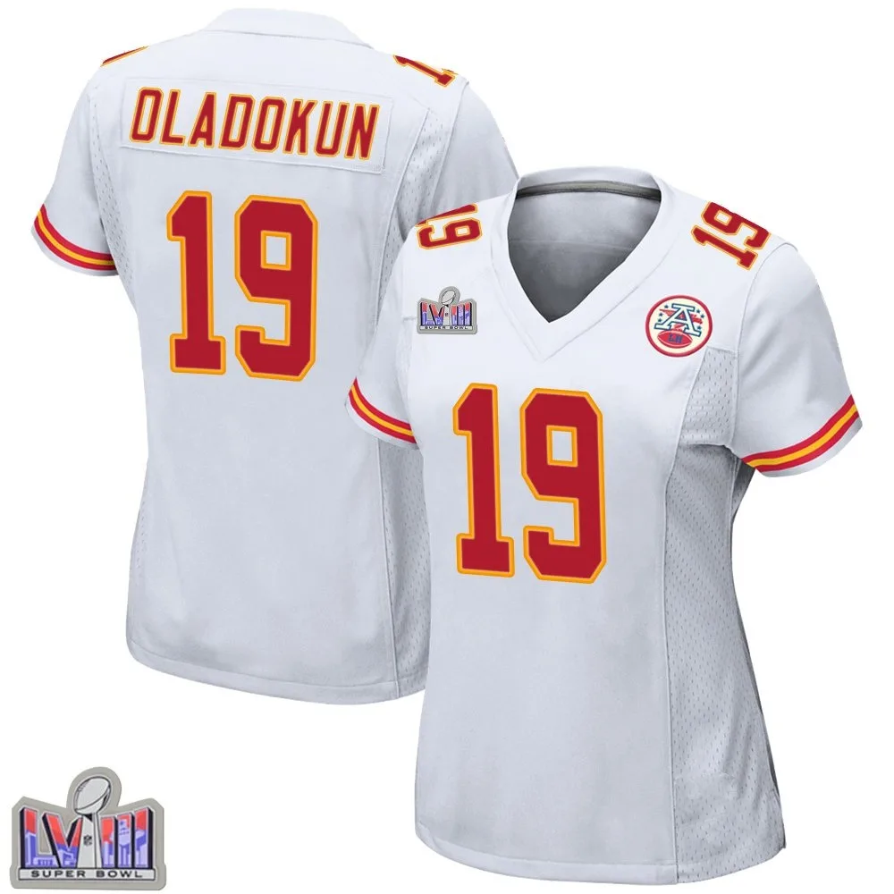 Women's Kansas City Chiefs Chris Oladokun Nike Super Bowl LVIII Patch Game White Jersey Women's Kansas City Chiefs Chris Oladokun Nike Super Bowl LVIII Patch Game White Jersey