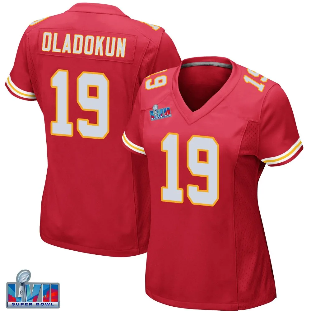 Women's Kansas City Chiefs Chris Oladokun Nike Team Color Super Bowl LVII Patch Game Red Jersey Women's Kansas City Chiefs Chris Oladokun Nike Team Color Super Bowl LVII Patch Game Red Jersey