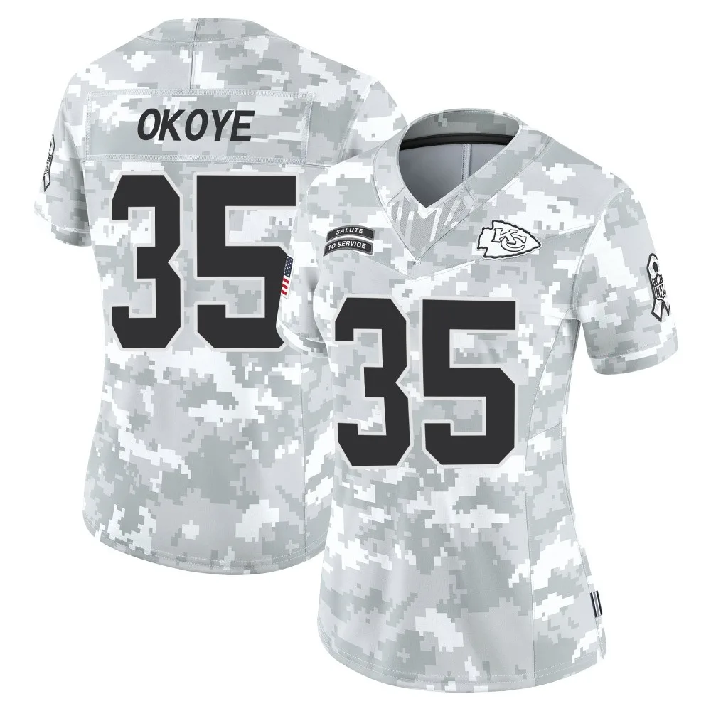 Women's Kansas City Chiefs Christian Okoye Nike 2024 Salute to Service Limited Arctic Camo Jersey Women's Kansas City Chiefs Christian Okoye Nike 2024 Salute to Service Limited Arctic Camo Jersey