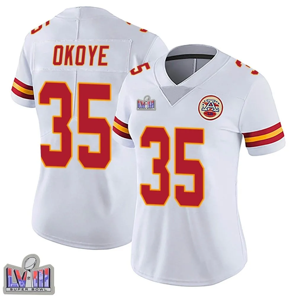 Women's Kansas City Chiefs Christian Okoye Nike Vapor Untouchable Super Bowl LVIII Patch Limited White Jersey Women's Kansas City Chiefs Christian Okoye Nike Vapor Untouchable Super Bowl LVIII Patch Limited White Jersey