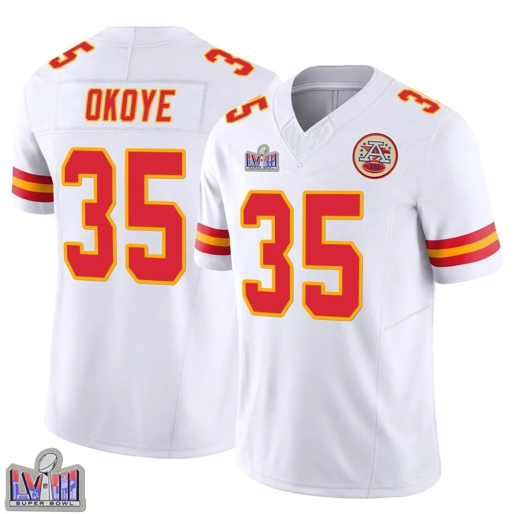 Youth Kansas City Chiefs Christian Okoye Nike Vapor F.U.S.E. Super Bowl LVIII Patch Limited White Jersey Youth Kansas City Chiefs Christian Okoye Nike Vapor F.U.S.E. Super Bowl LVIII Patch Limited White Jersey