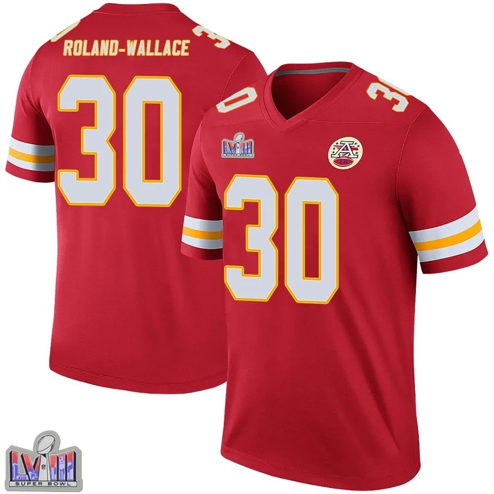 Men's Kansas City Chiefs Christian Roland-Wallace Nike Color Rush Super Bowl LVIII Patch Legend Red Jersey Men's Kansas City Chiefs Christian Roland-Wallace Nike Color Rush Super Bowl LVIII Patch Legend Red Jersey