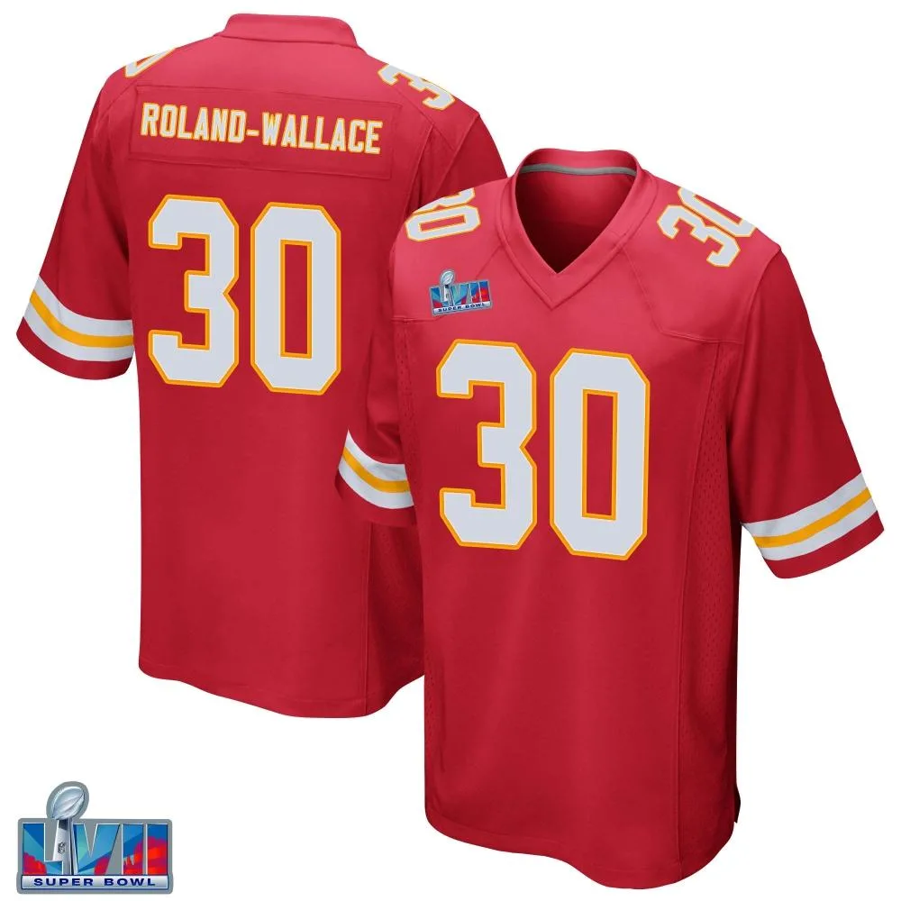 Men's Kansas City Chiefs Christian Roland-Wallace Nike Team Color Super Bowl LVII Patch Game Red Jersey Men's Kansas City Chiefs Christian Roland-Wallace Nike Team Color Super Bowl LVII Patch Game Red Jersey