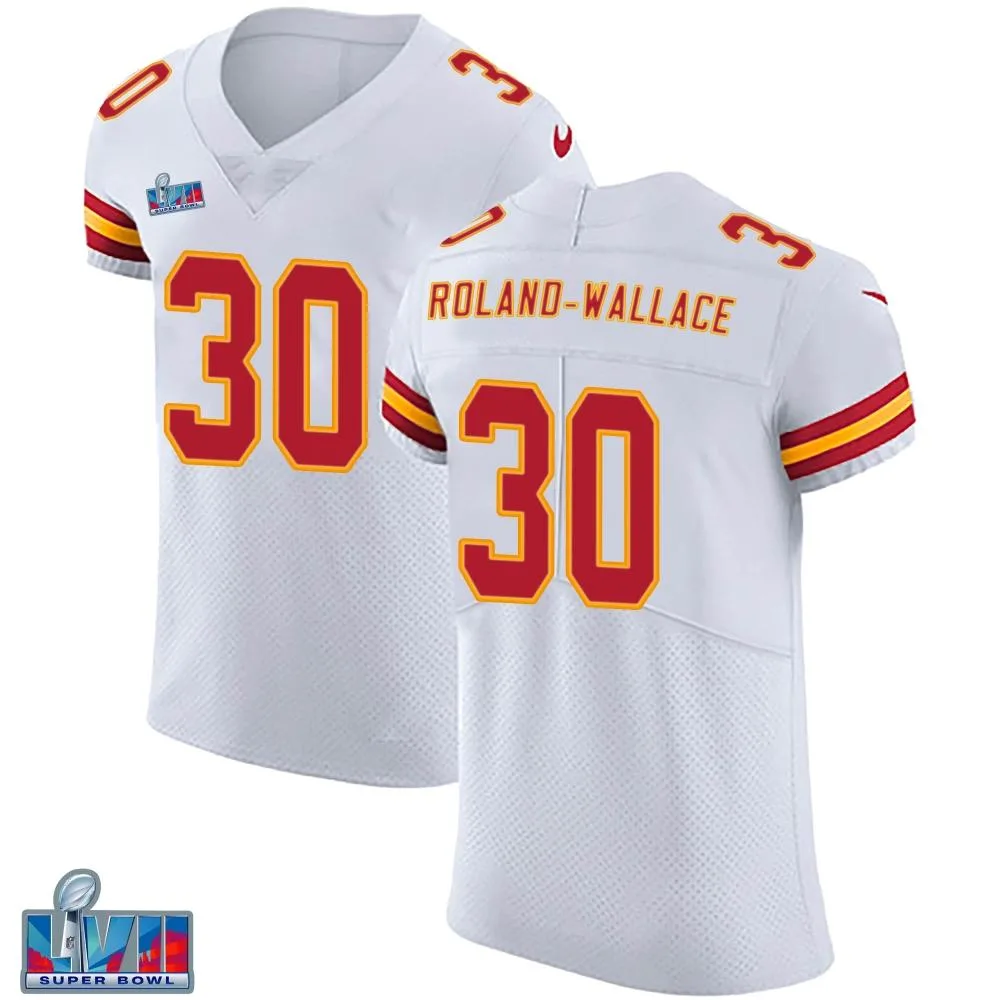 Men's Kansas City Chiefs Christian Roland-Wallace Nike Vapor Untouchable Super Bowl LVII Patch Elite White Jersey Men's Kansas City Chiefs Christian Roland-Wallace Nike Vapor Untouchable Super Bowl LVII Patch Elite White Jersey