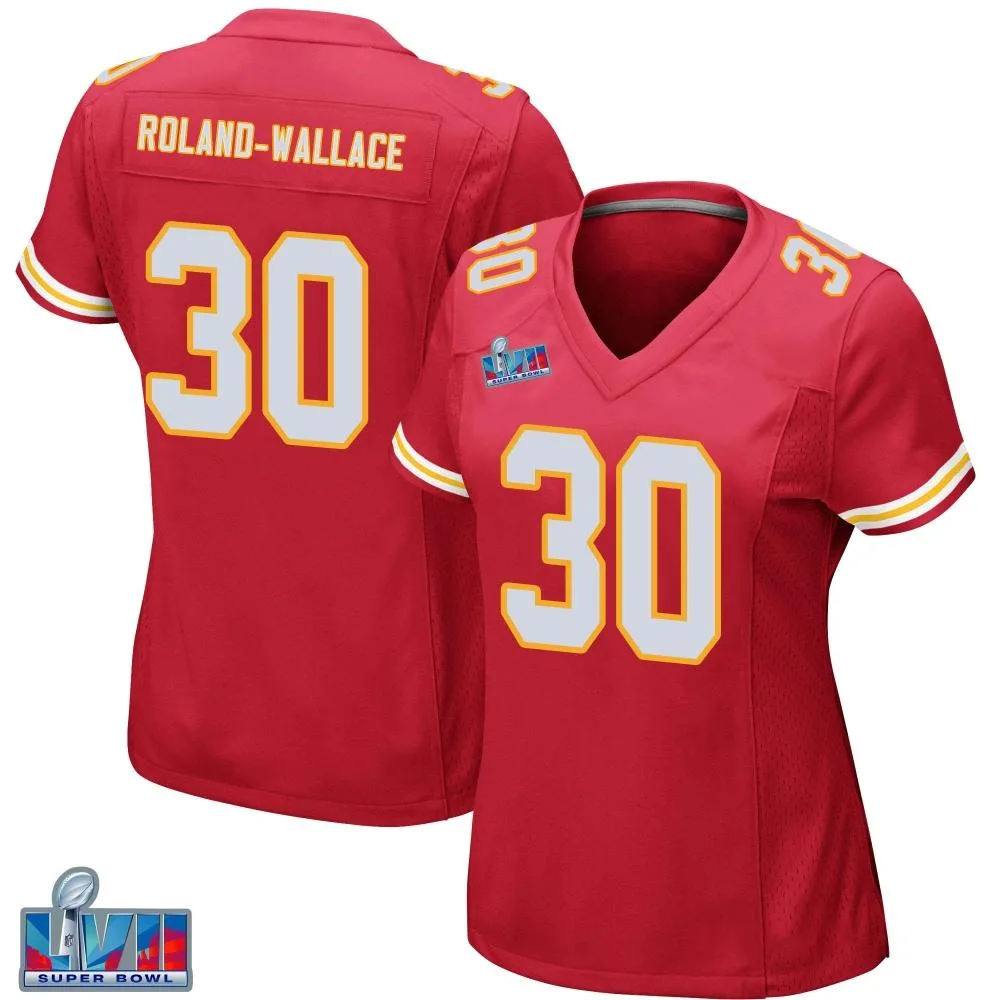 Women's Kansas City Chiefs Christian Roland-Wallace Nike Team Color Super Bowl LVII Patch Game Red Jersey Women's Kansas City Chiefs Christian Roland-Wallace Nike Team Color Super Bowl LVII Patch Game Red Jersey
