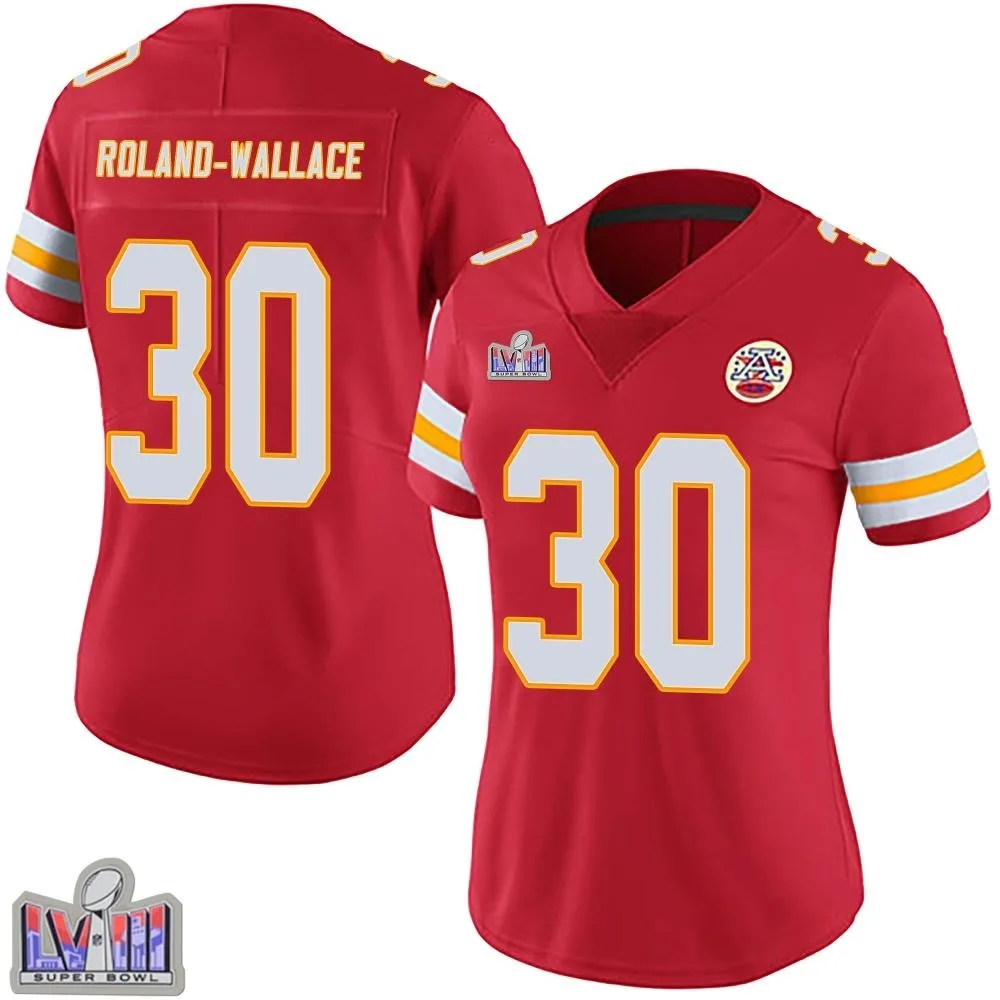 Women's Kansas City Chiefs Christian Roland-Wallace Nike Team Color Vapor Untouchable Super Bowl LVIII Patch Limited Re Jersey Women's Kansas City Chiefs Christian Roland-Wallace Nike Team Color Vapor Untouchable Super Bowl LVIII Patch Limited Re Jersey