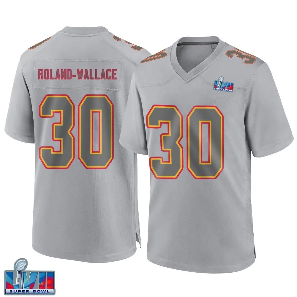 Youth Kansas City Chiefs Christian Roland-Wallace Nike Atmosphere Fashion Super Bowl LVII Patch Game Gray Jersey Youth Kansas City Chiefs Christian Roland-Wallace Nike Atmosphere Fashion Super Bowl LVII Patch Game Gray Jersey