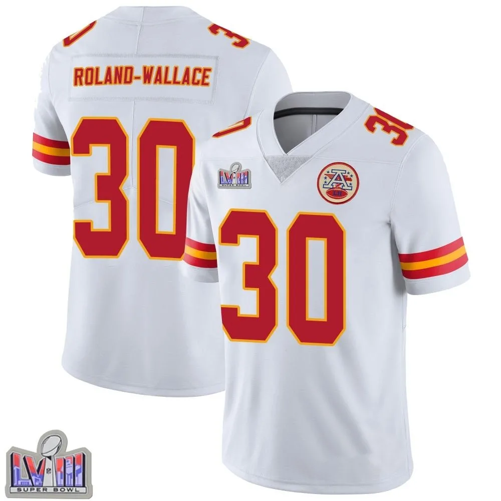 Youth Kansas City Chiefs Christian Roland-Wallace Nike Vapor Untouchable Super Bowl LVIII Patch Limited White Jersey Youth Kansas City Chiefs Christian Roland-Wallace Nike Vapor Untouchable Super Bowl LVIII Patch Limited White Jersey