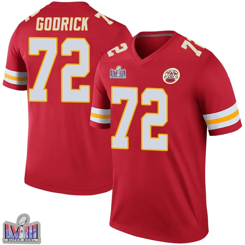 Men's Kansas City Chiefs Chukwuebuka Godrick Nike Color Rush Super Bowl LVIII Patch Legend Red Jersey Men's Kansas City Chiefs Chukwuebuka Godrick Nike Color Rush Super Bowl LVIII Patch Legend Red Jersey