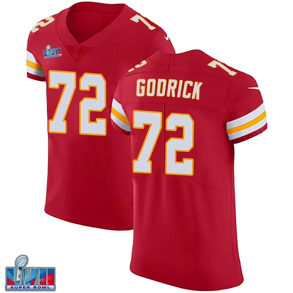 Men's Kansas City Chiefs Chukwuebuka Godrick Nike Team Color Vapor Untouchable Super Bowl LVII Patch Elite Red Jersey Men's Kansas City Chiefs Chukwuebuka Godrick Nike Team Color Vapor Untouchable Super Bowl LVII Patch Elite Red Jersey
