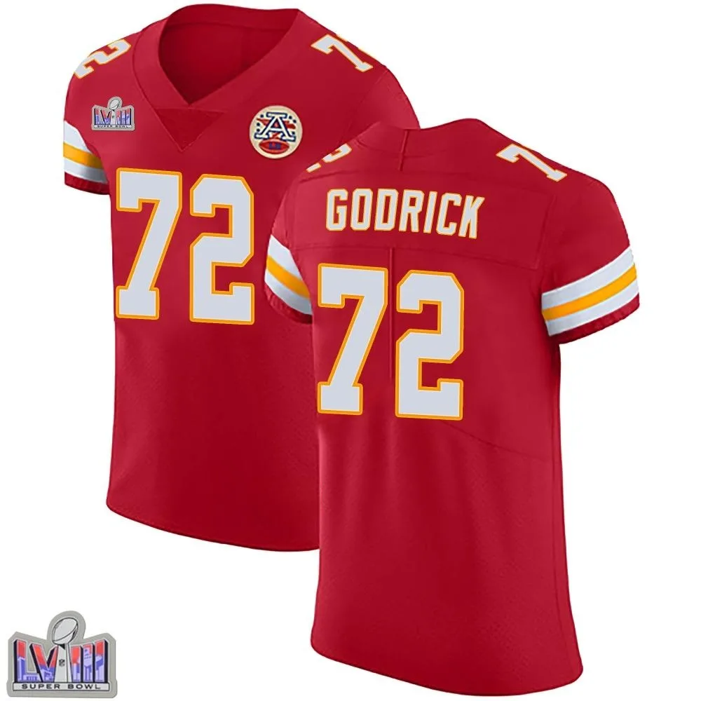 Men's Kansas City Chiefs Chukwuebuka Godrick Nike Team Color Vapor Untouchable Super Bowl LVIII Patch Elite Red Jersey Men's Kansas City Chiefs Chukwuebuka Godrick Nike Team Color Vapor Untouchable Super Bowl LVIII Patch Elite Red Jersey