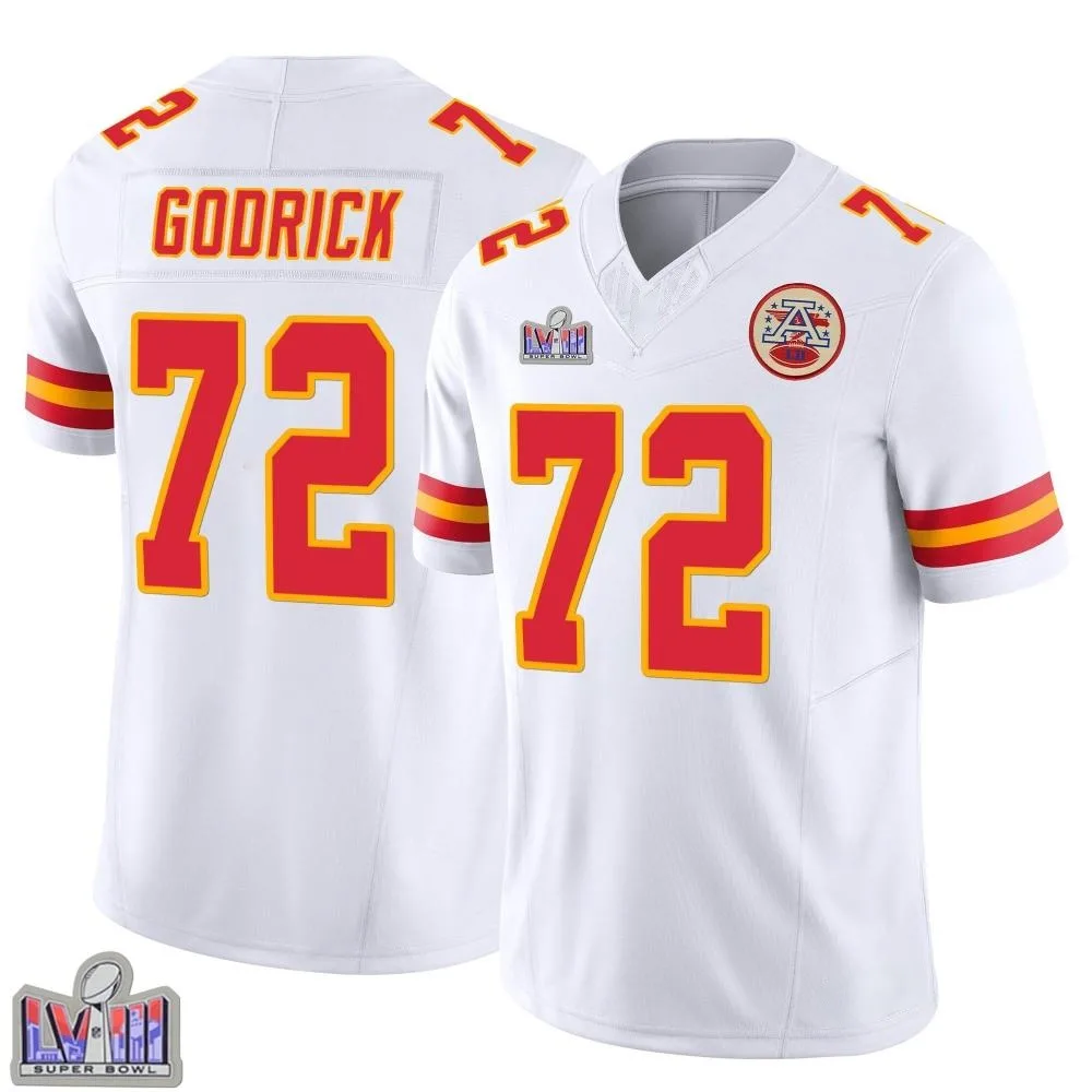 Men's Kansas City Chiefs Chukwuebuka Godrick Nike Vapor F.U.S.E. Super Bowl LVIII Patch Limited White Jersey Men's Kansas City Chiefs Chukwuebuka Godrick Nike Vapor F.U.S.E. Super Bowl LVIII Patch Limited White Jersey