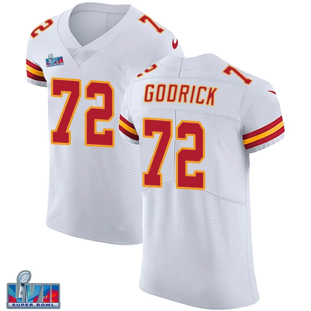 Men's Kansas City Chiefs Chukwuebuka Godrick Nike Vapor Untouchable Super Bowl LVII Patch Elite White Jersey Men's Kansas City Chiefs Chukwuebuka Godrick Nike Vapor Untouchable Super Bowl LVII Patch Elite White Jersey