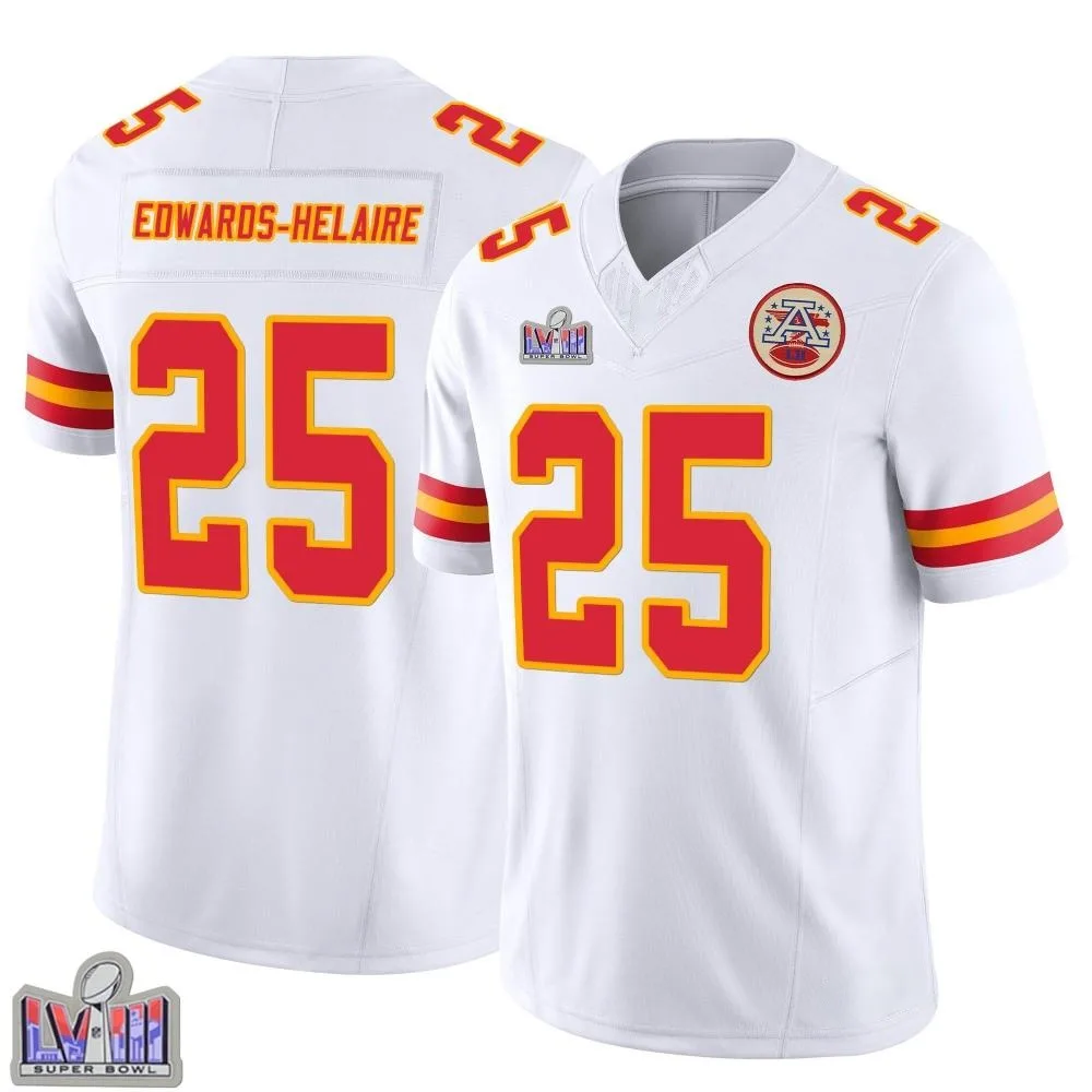 Men's Kansas City Chiefs Clyde Edwards-Helaire Nike Vapor F.U.S.E. Super Bowl LVIII Patch Limited White Jersey Men's Kansas City Chiefs Clyde Edwards-Helaire Nike Vapor F.U.S.E. Super Bowl LVIII Patch Limited White Jersey