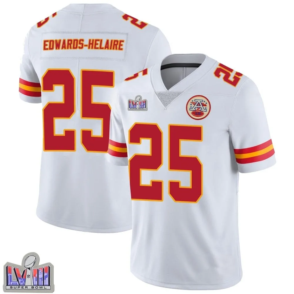 Men's Kansas City Chiefs Clyde Edwards-Helaire Nike Vapor Untouchable Super Bowl LVIII Patch Limited White Jersey Men's Kansas City Chiefs Clyde Edwards-Helaire Nike Vapor Untouchable Super Bowl LVIII Patch Limited White Jersey