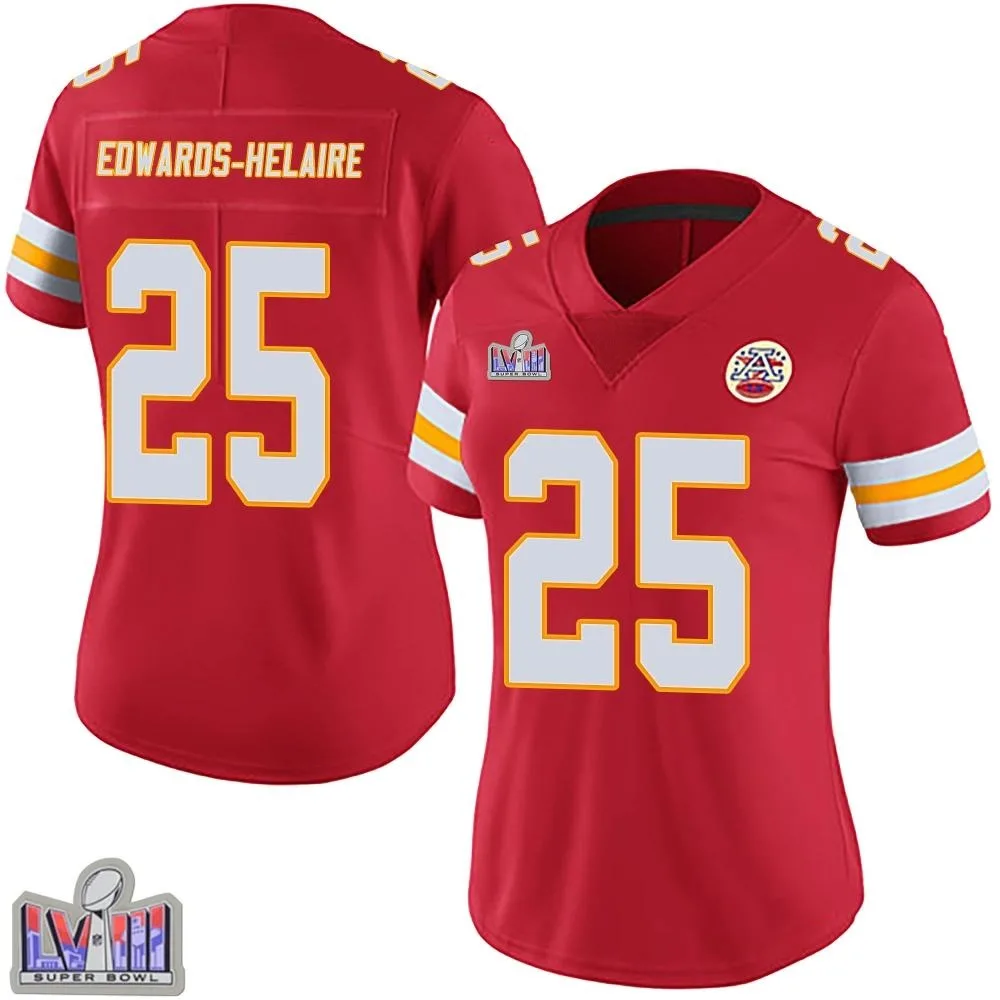 Women's Kansas City Chiefs Clyde Edwards-Helaire Nike Team Color Vapor Untouchable Super Bowl LVIII Patch Limited Red Jersey Women's Kansas City Chiefs Clyde Edwards-Helaire Nike Team Color Vapor Untouchable Super Bowl LVIII Patch Limited Red Jersey