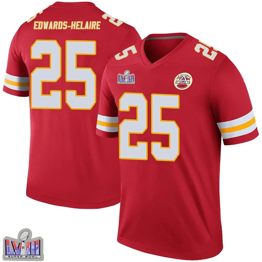 Youth Kansas City Chiefs Clyde Edwards-Helaire Nike Color Rush Super Bowl LVIII Patch Legend Red Jersey Youth Kansas City Chiefs Clyde Edwards-Helaire Nike Color Rush Super Bowl LVIII Patch Legend Red Jersey