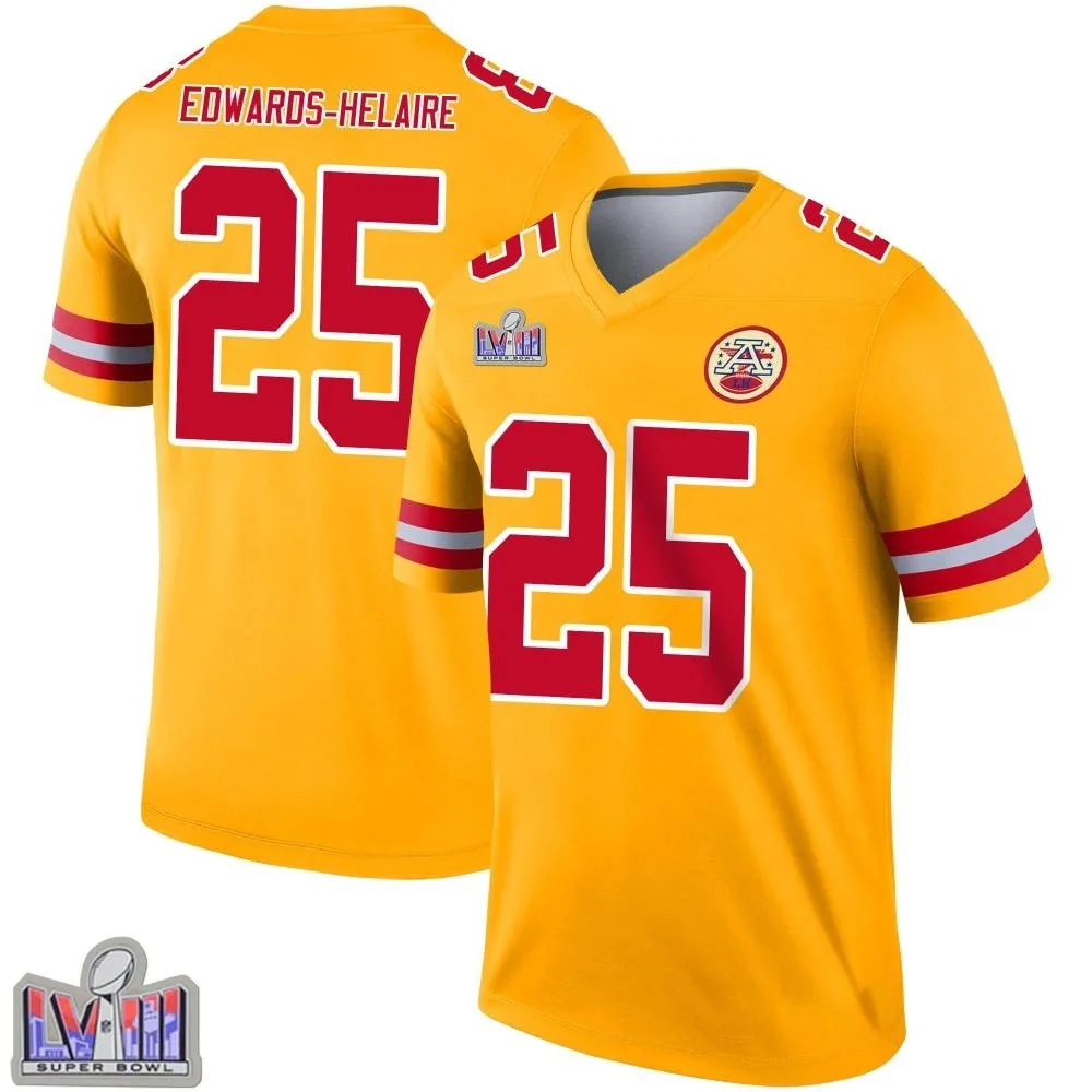 Youth Kansas City Chiefs Clyde Edwards-Helaire Nike Inverted Super Bowl LVIII Patch Legend Gold Jersey Youth Kansas City Chiefs Clyde Edwards-Helaire Nike Inverted Super Bowl LVIII Patch Legend Gold Jersey