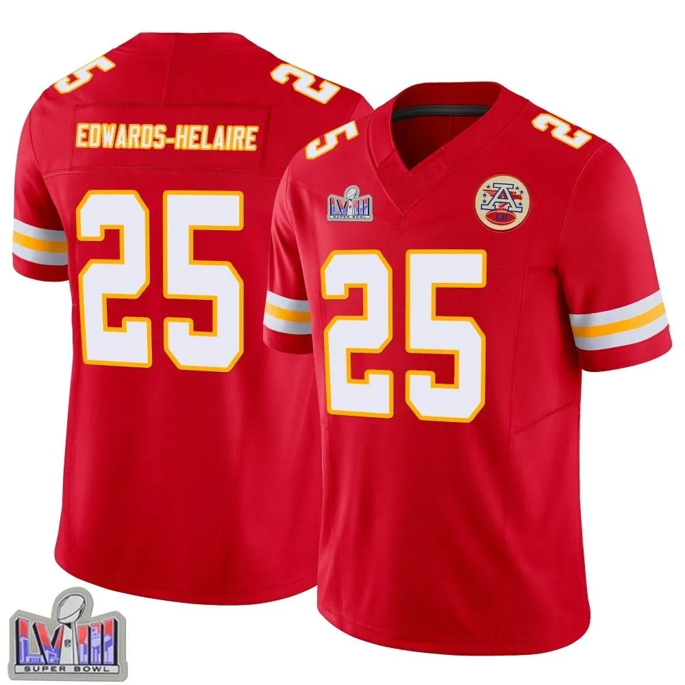 Youth Kansas City Chiefs Clyde Edwards-Helaire Nike Vapor F.U.S.E. Super Bowl LVIII Patch Limited Red Jersey Youth Kansas City Chiefs Clyde Edwards-Helaire Nike Vapor F.U.S.E. Super Bowl LVIII Patch Limited Red Jersey