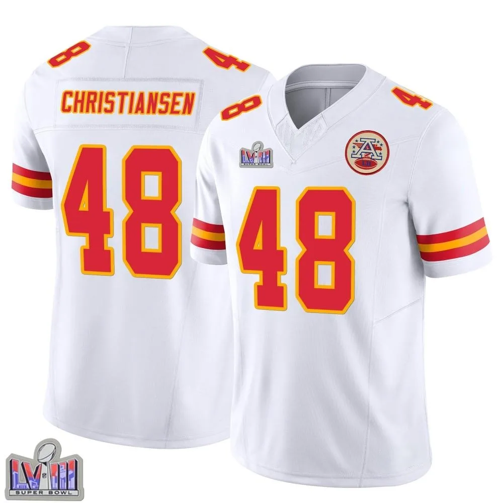 Men's Kansas City Chiefs Cole Christiansen Nike Vapor F.U.S.E. Super Bowl LVIII Patch Limited White Jersey Men's Kansas City Chiefs Cole Christiansen Nike Vapor F.U.S.E. Super Bowl LVIII Patch Limited White Jersey