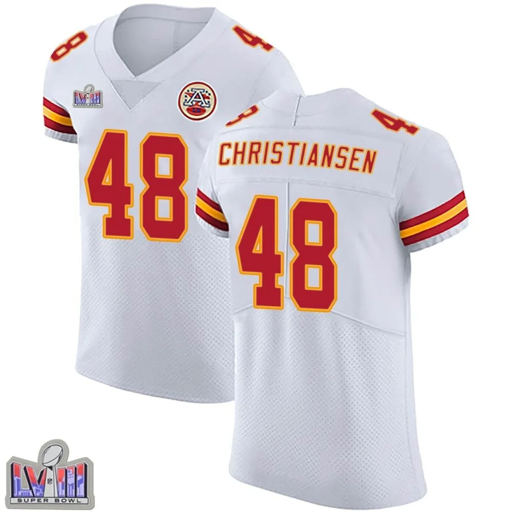 Men's Kansas City Chiefs Cole Christiansen Nike Vapor Untouchable Super Bowl LVIII Patch Elite White Jersey Men's Kansas City Chiefs Cole Christiansen Nike Vapor Untouchable Super Bowl LVIII Patch Elite White Jersey
