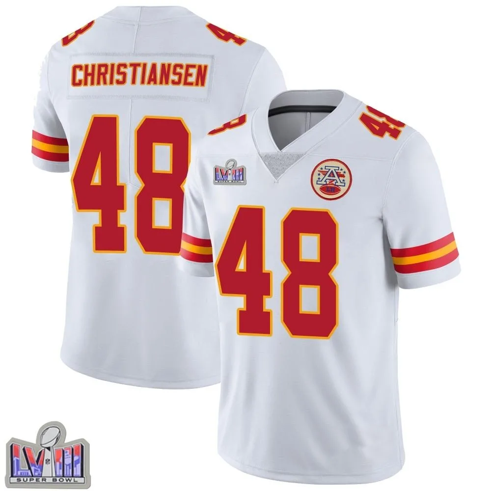 Men's Kansas City Chiefs Cole Christiansen Nike Vapor Untouchable Super Bowl LVIII Patch Limited White Jersey Men's Kansas City Chiefs Cole Christiansen Nike Vapor Untouchable Super Bowl LVIII Patch Limited White Jersey